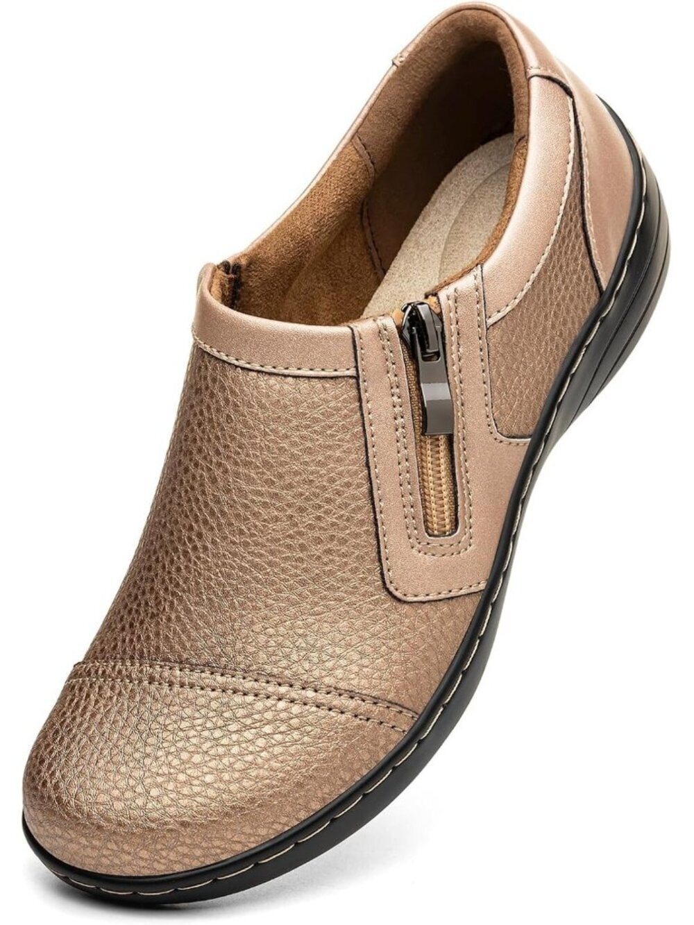 Women's Leather Loafers Cute Slip On Dress Shoes Shoes Walking Flats Gold